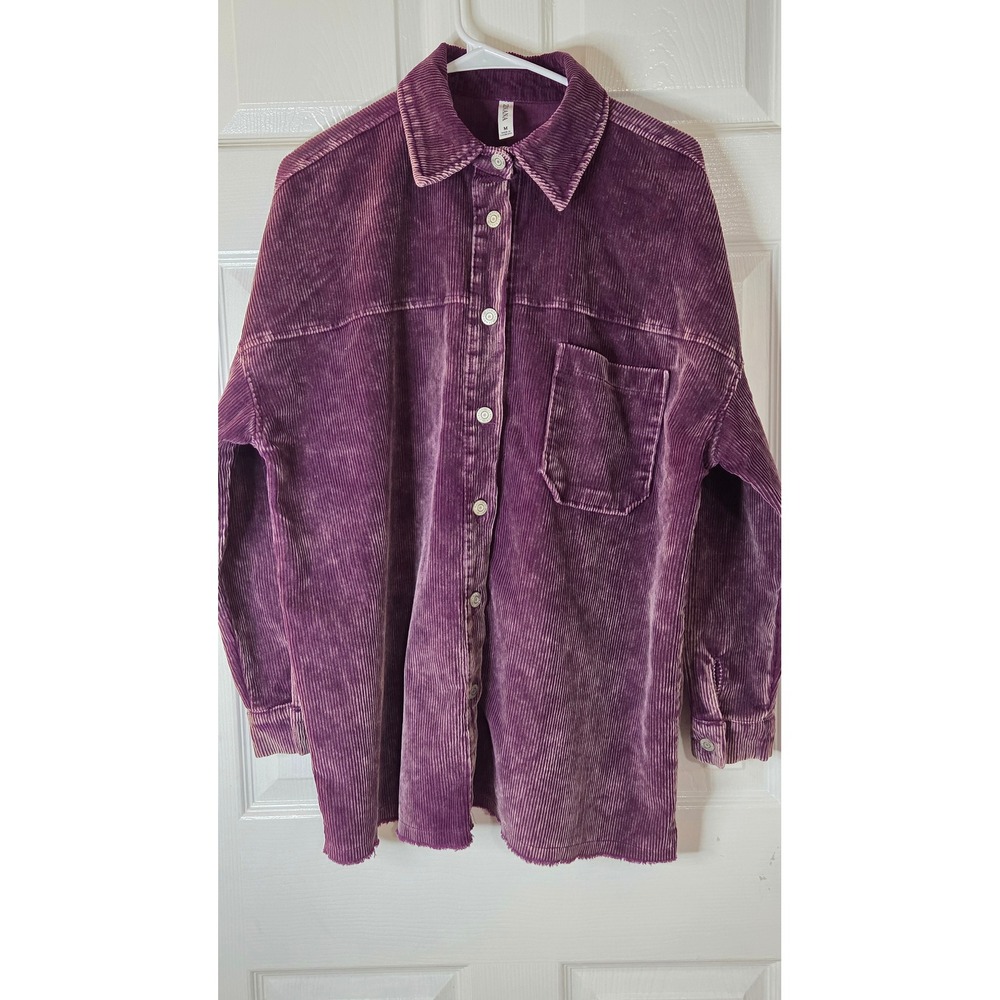 Zenana Purple Corduroy Shirt Jacket Mineral Wash Oversized Shacket Womens Medium